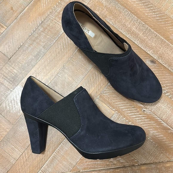 NEW Geox D Inspiration B Heeled Ankle Boots Shoeties in Navy Blue Suede Leather - Picture 11 of 16